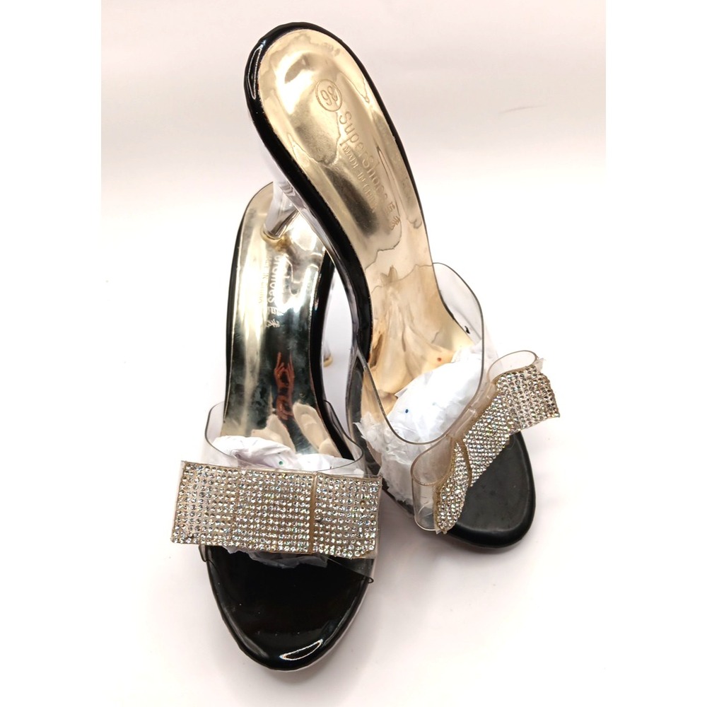 SuperShoes Clear Acrylic Peep-Toe Mule Heels‎ Women's Size 36 (US 6)